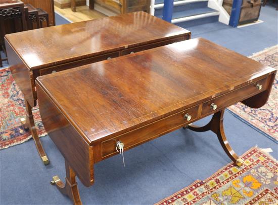 A pair of George III style rosewood sofa tables W.114cm